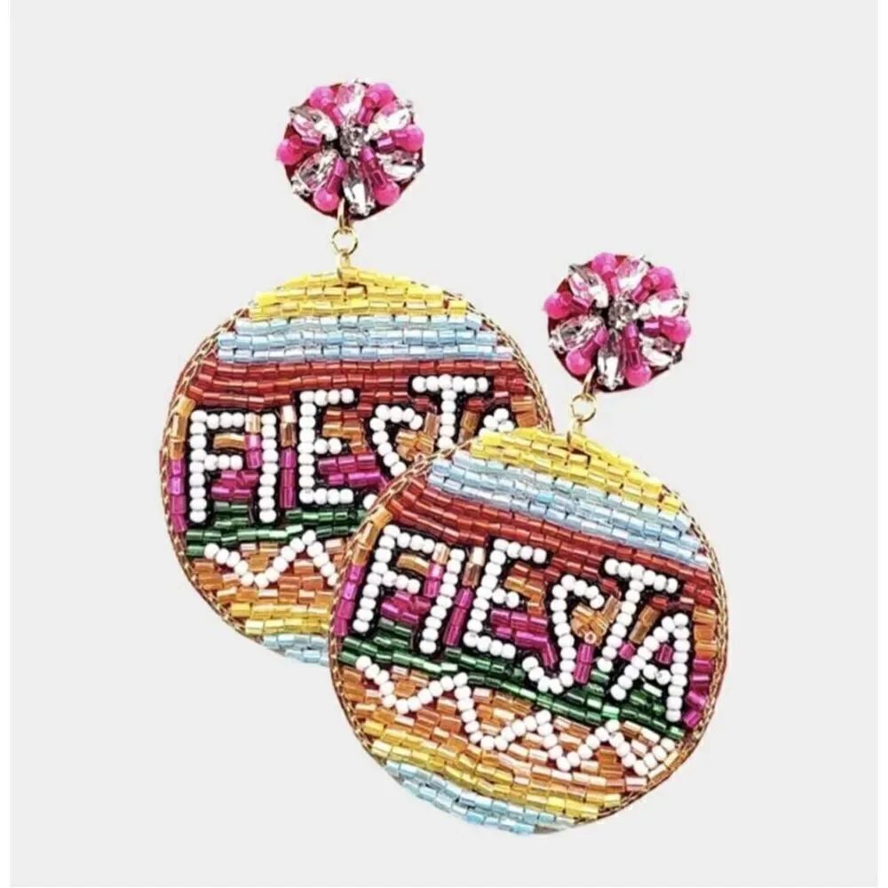 New Womens Boutique Vibrant Viva Fiesta Seed Bead San Antonio Drop Earrings